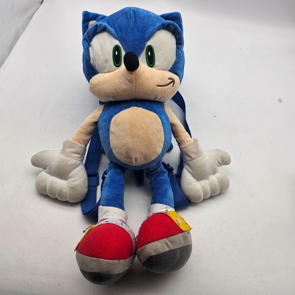 Sonic The Hedgehog Plush Backpack Stuffed Toy Medium Blue Zipper Bag Cute